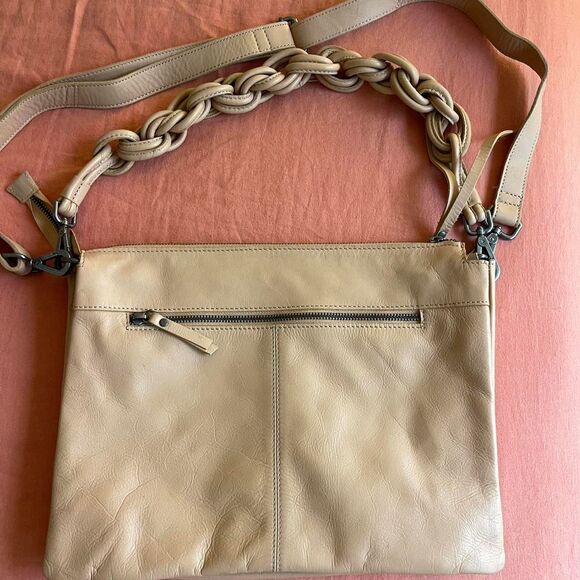 NWOT Harbour 2nd Leather Triple Compartment Satchel Crossbody Bag in Caramel - Picture 2 of 6